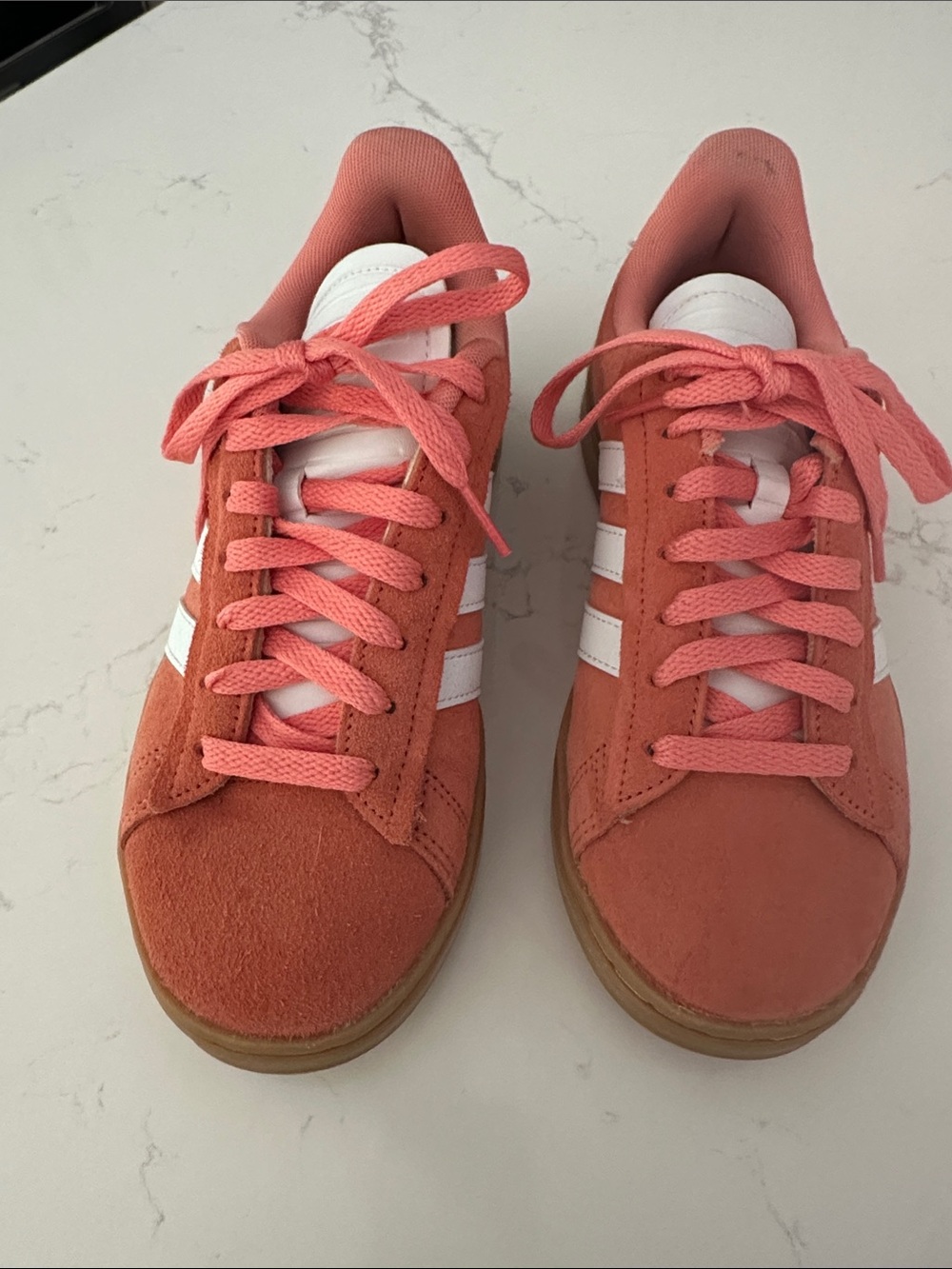 adidas Coral Pink Suede Low-Top Sneakers with White Stripes